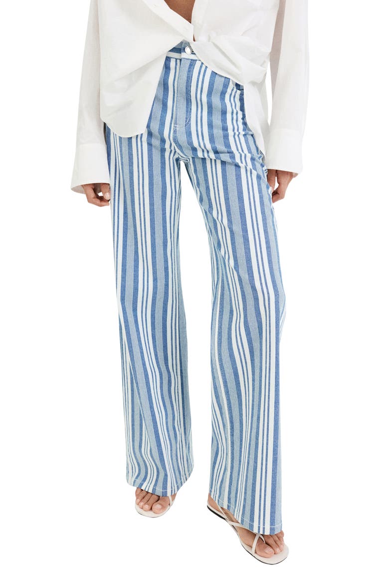 Stripe Stretch Cotton Straight Leg Pants, Main, color, BLUE