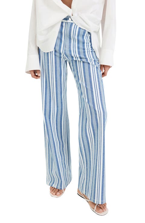 Stripe Stretch Cotton Straight Leg Pants