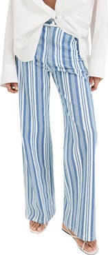 MANGO Stripe Stretch Cotton Straight Leg Pants