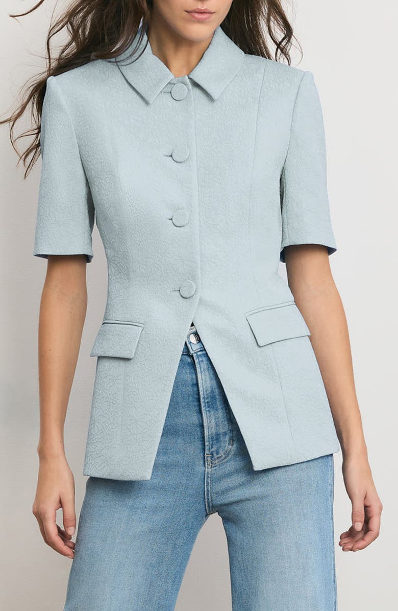 Veronica Beard Bodie Floral Embroidery Jacket, Main, color, Blue Stream