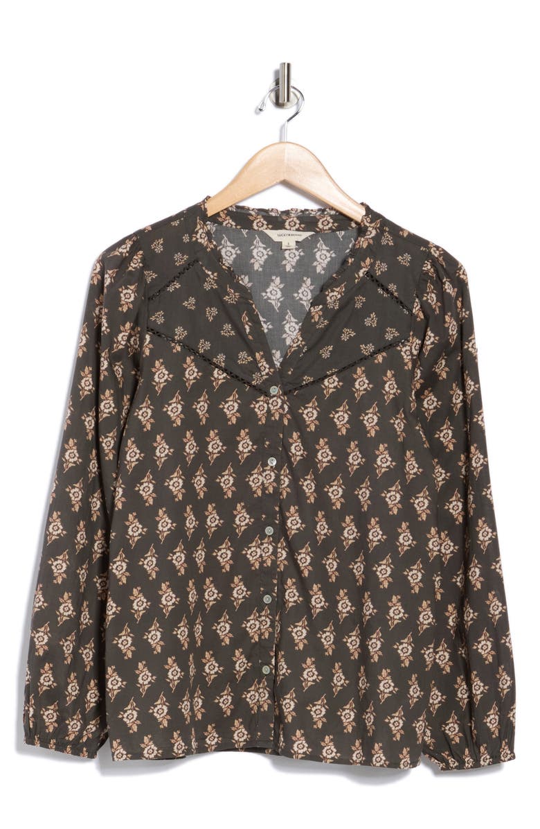 Lucky Brand Floral Long Sleeve Button-Up Shirt, Alternate, color, Black Floral