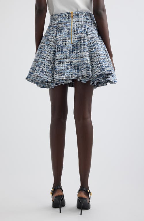 Shop Balmain Six Button Tweed Flare Miniskirt In 6fc Light Blue