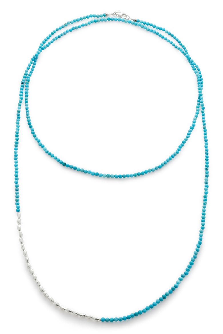 Mini Nugget Beaded Long Necklace, Main, color, STERLING SILVER