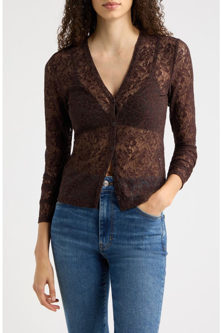 The Sheer Stretch Lace Top, Main, color, MAHOGANY