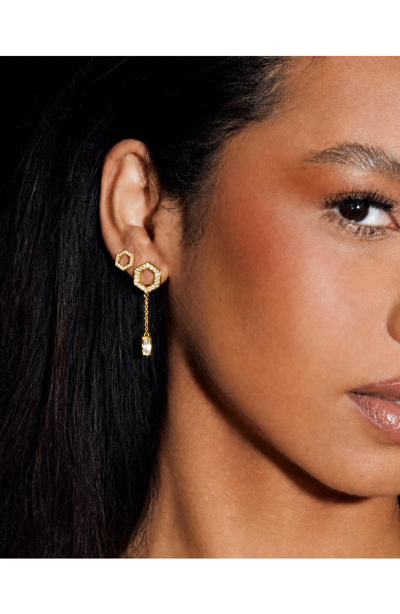 Ora Ana The Tyra Baguette Drop Earrings, Alternate, color, Gold/White Cz