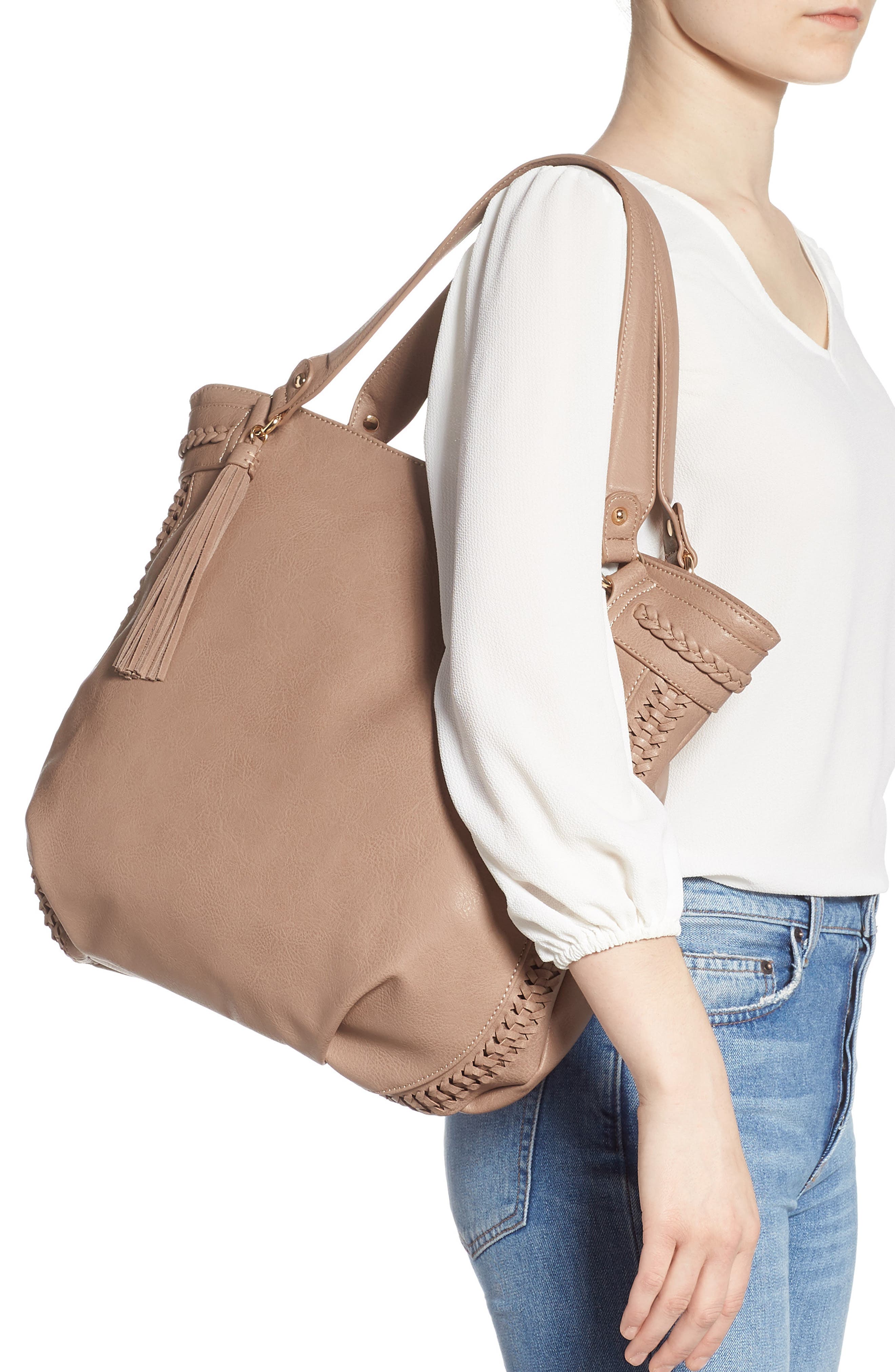 Sole Society Tara Braided Faux Leather Hobo, Alternate, color, 