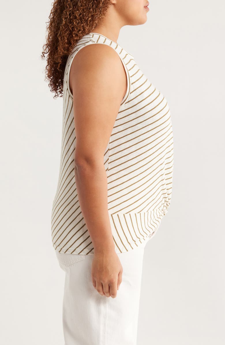 Liverpool Los Angeles Stripe Sleeveless Cotton Twist Front Top, Alternate, color, Cream Olive Str