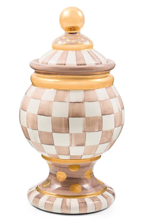 Mocha Check Ceramic Globe Canister