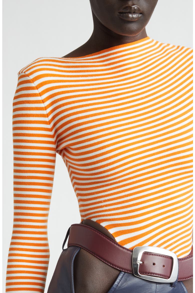 Stripe Long Sleeve Bodysuit, Alternate, color, WHITE/ ORANGE