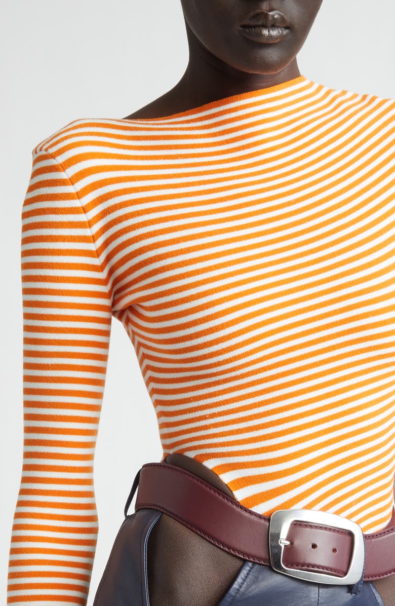 Jean Paul Gaultier Stripe Long Sleeve Bodysuit, Alternate, color, White/ Orange