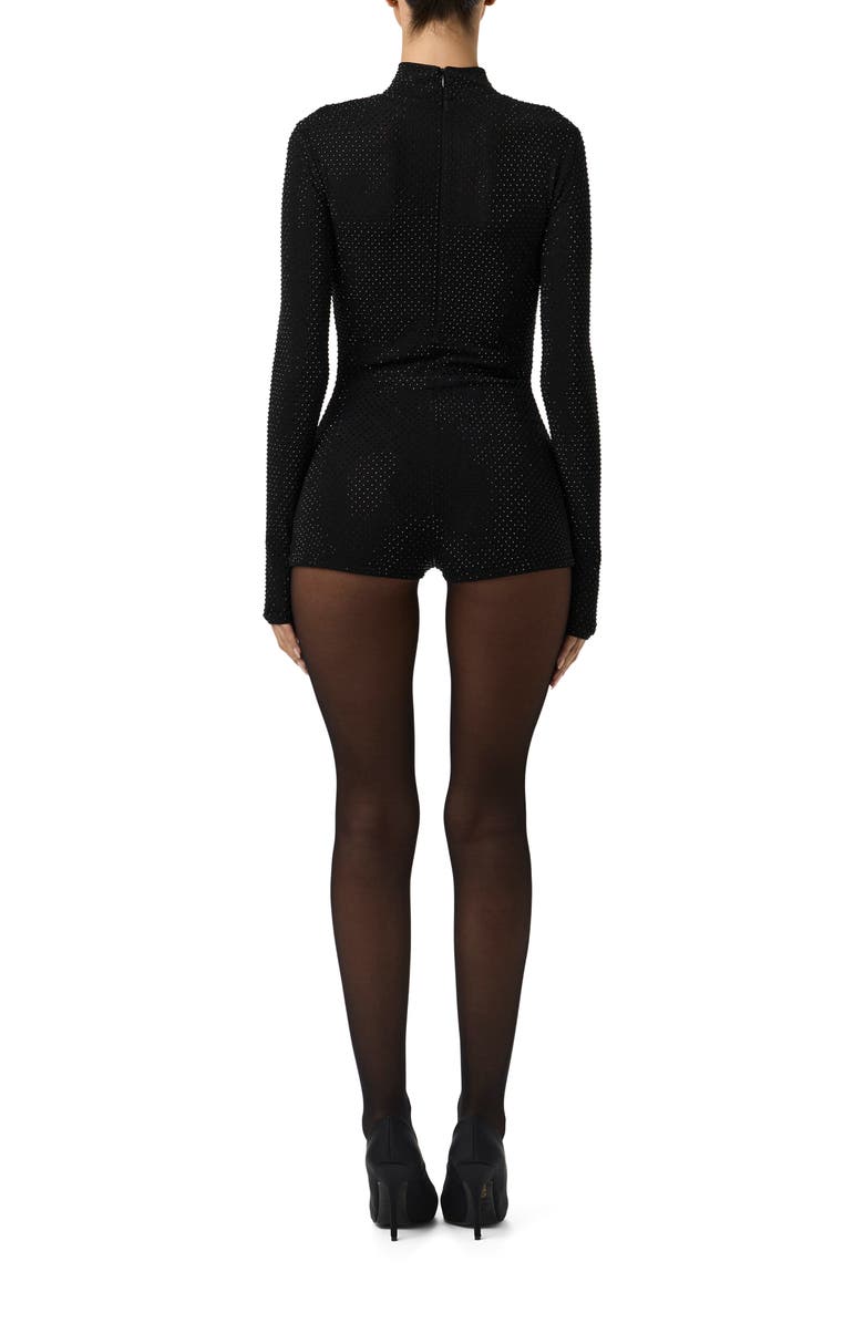 Naked Wardrobe Rhinestone Body-Con Romper, Alternate, color, Black