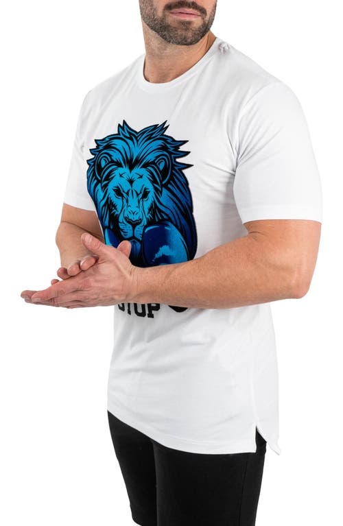 Maceoo Boxing Lion Cotton Graphic T-shirt In White