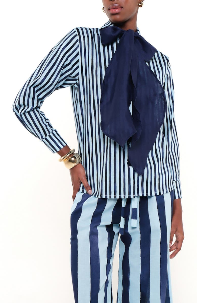 The Lulo Project Olivia Tie Neck Linen Blend Shirt, Main, color,