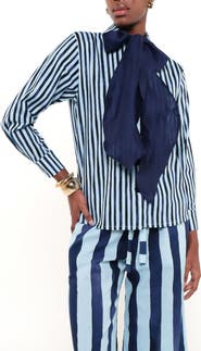 The Lulo Project Olivia Tie Neck Linen Blend Shirt