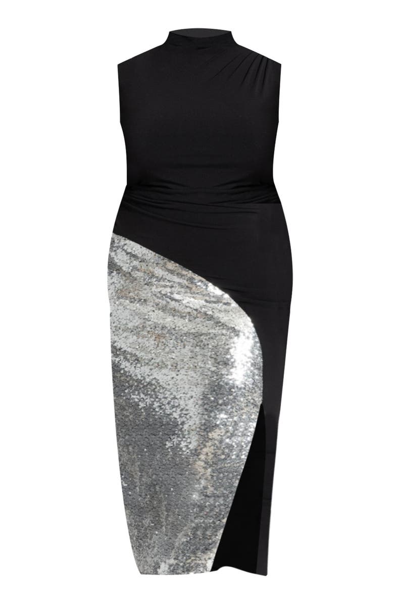 ELOQUII Funnel Neck Knit Dress With Sequin, Alternate, color, Black Onyx