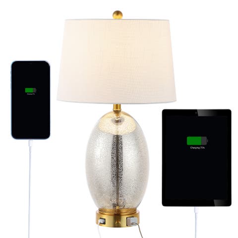 Reese 26.5" 1-Outlet Contemporary Style Iron/Glass LED Table Lamp with USB Charging Port