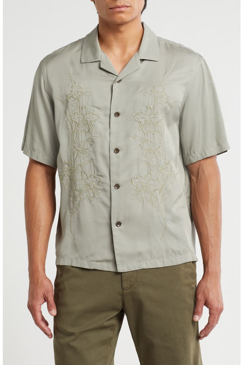 Avery Floral Embroidered Camp Shirt, Main, color, VETIVER