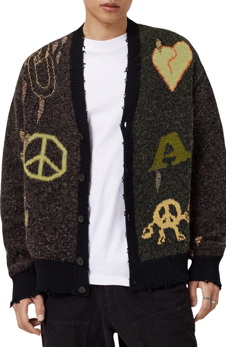 AllSaints Emotive Cotton Blend Cardigan, Main, color, Black