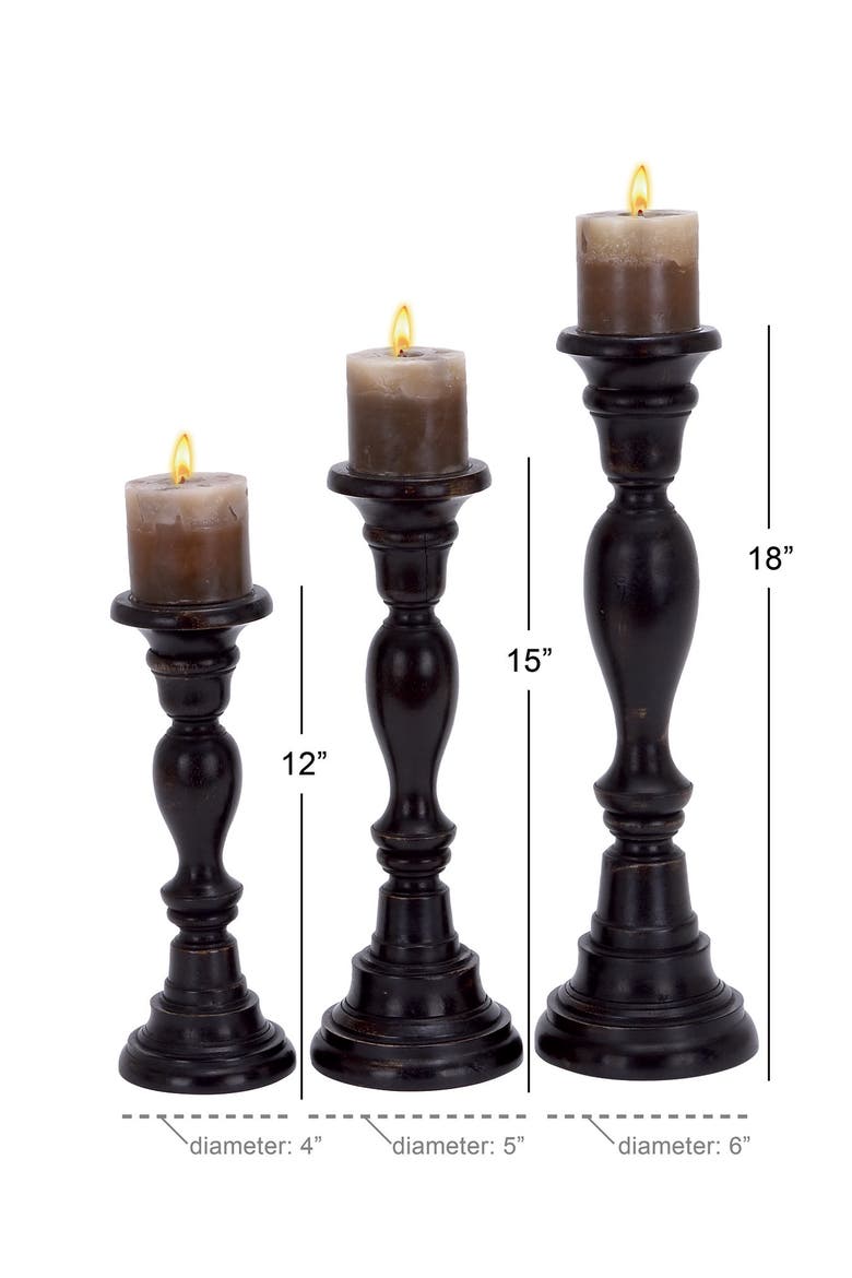 Wooden Candle Holder - Set of 3, Alternate, color, BLACK