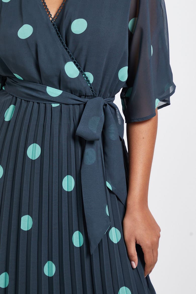 Petite Spot Pleated Midi Dress, Alternate, color, Green