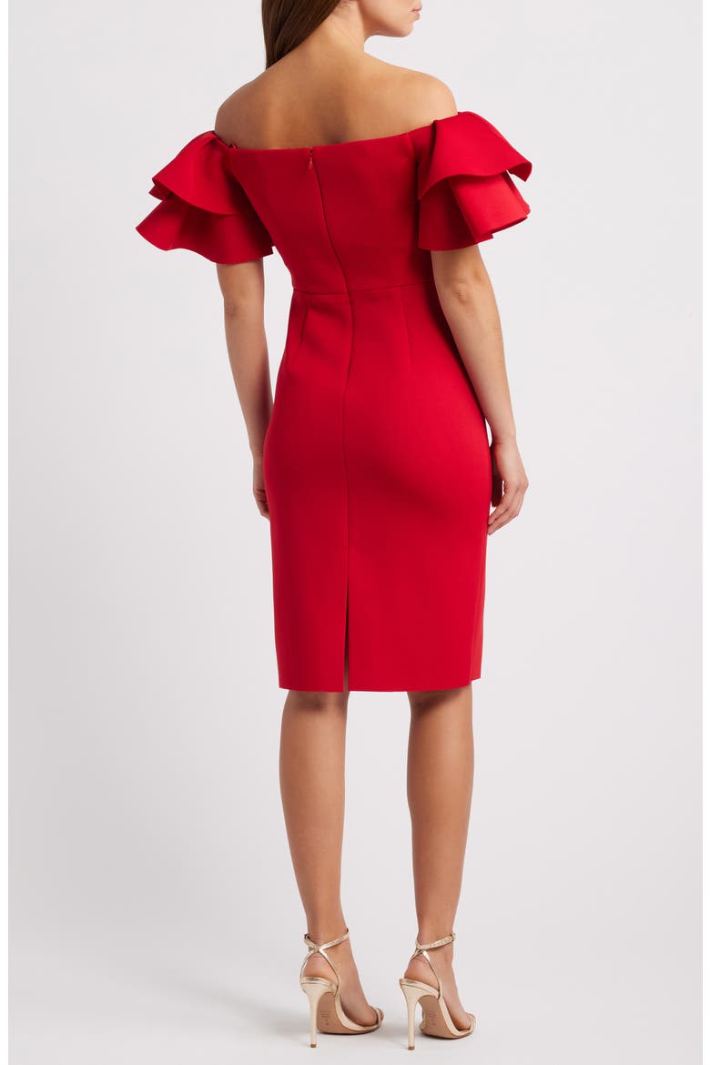 Ruffled Off-the-Shoulder Cocktail Dress, Alternate, color, CHERRY