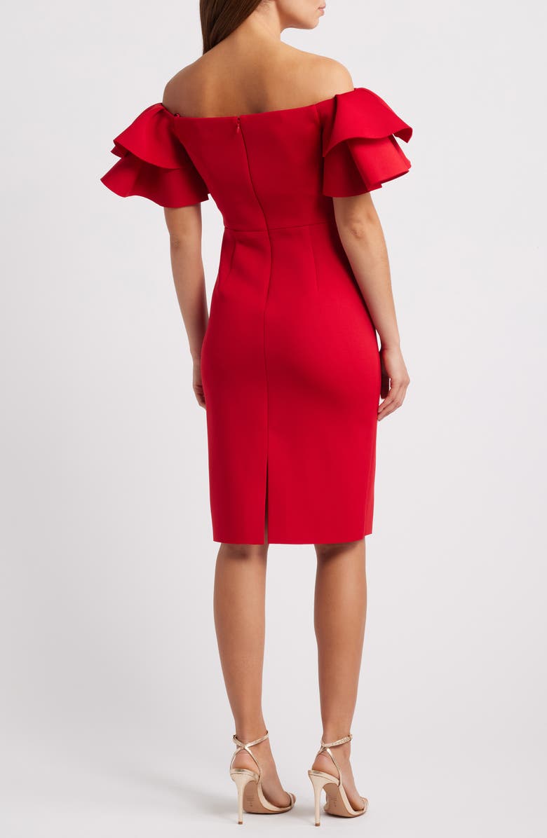 Eliza J Ruffled Off-the-Shoulder Cocktail Dress, Alternate, color, Cherry