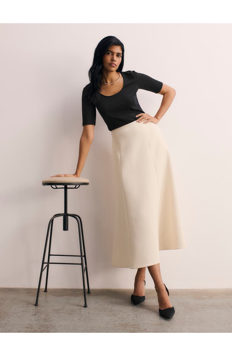The Fold Ellingham High Waisted A-Line Midi Skirt, Alternate, color, Neutral