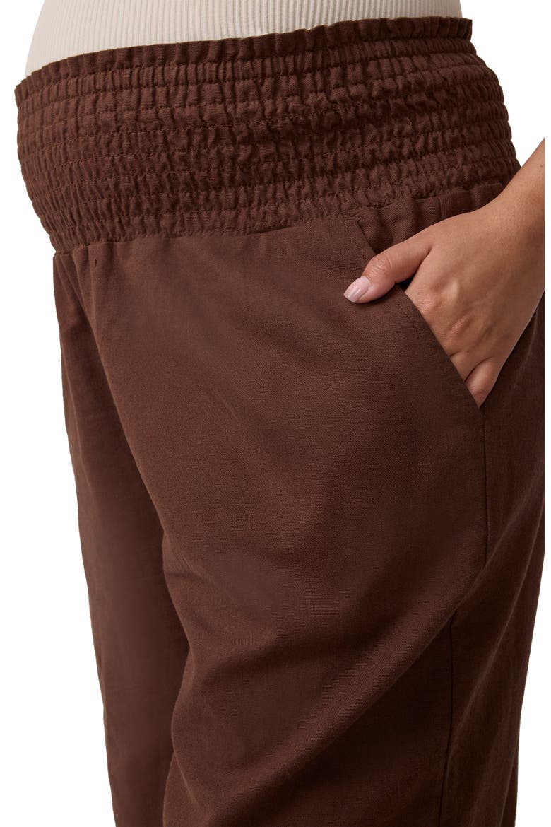 Smocked Linen Wide Leg Pant, Alternate, color, Dark Brown