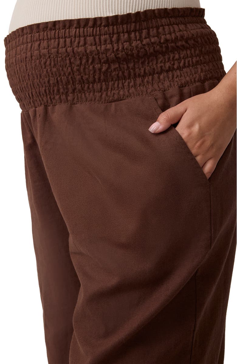 Ingrid & Isabel Smocked Linen Wide Leg Pant, Alternate, color, Dark Brown