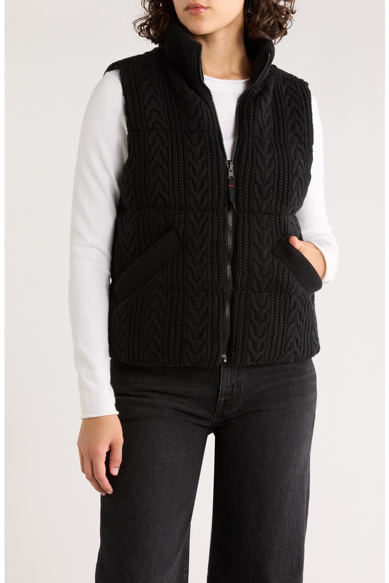 Alba Reversible Cable Knit Puffer Vest, Main, color, BLACK