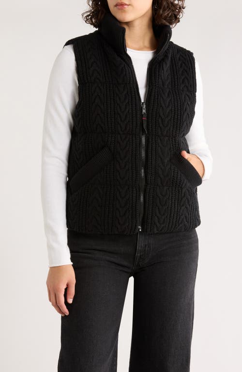 Marine Layer Alba Reversible Cable Knit Puffer Vest In Black
