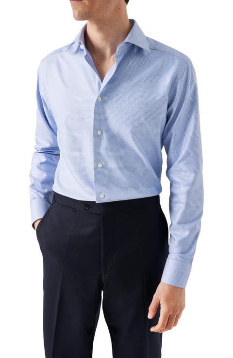 Slim Fit Microcheck King Cotton Dress Shirt