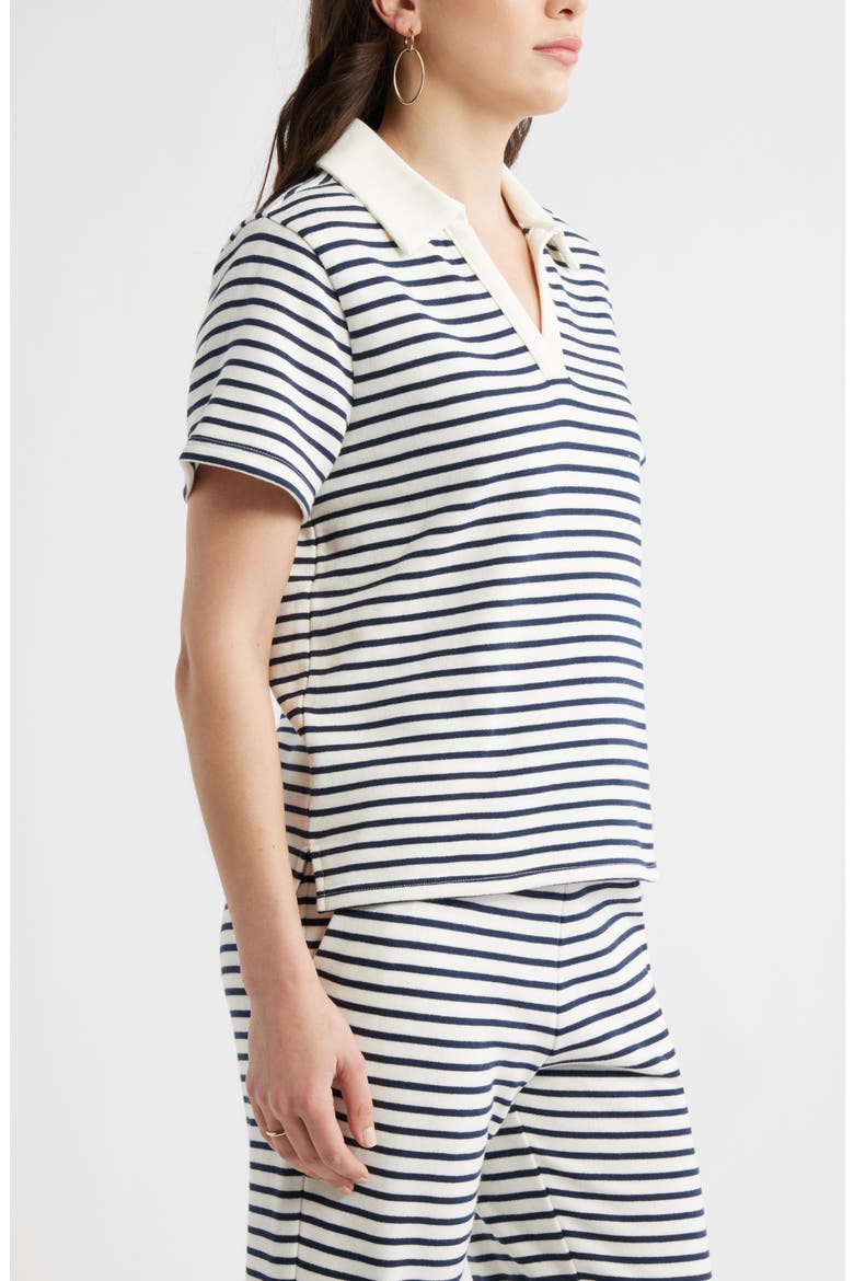 French Terry Polo, Alternate, color, IVORY- NAVY STRIPE
