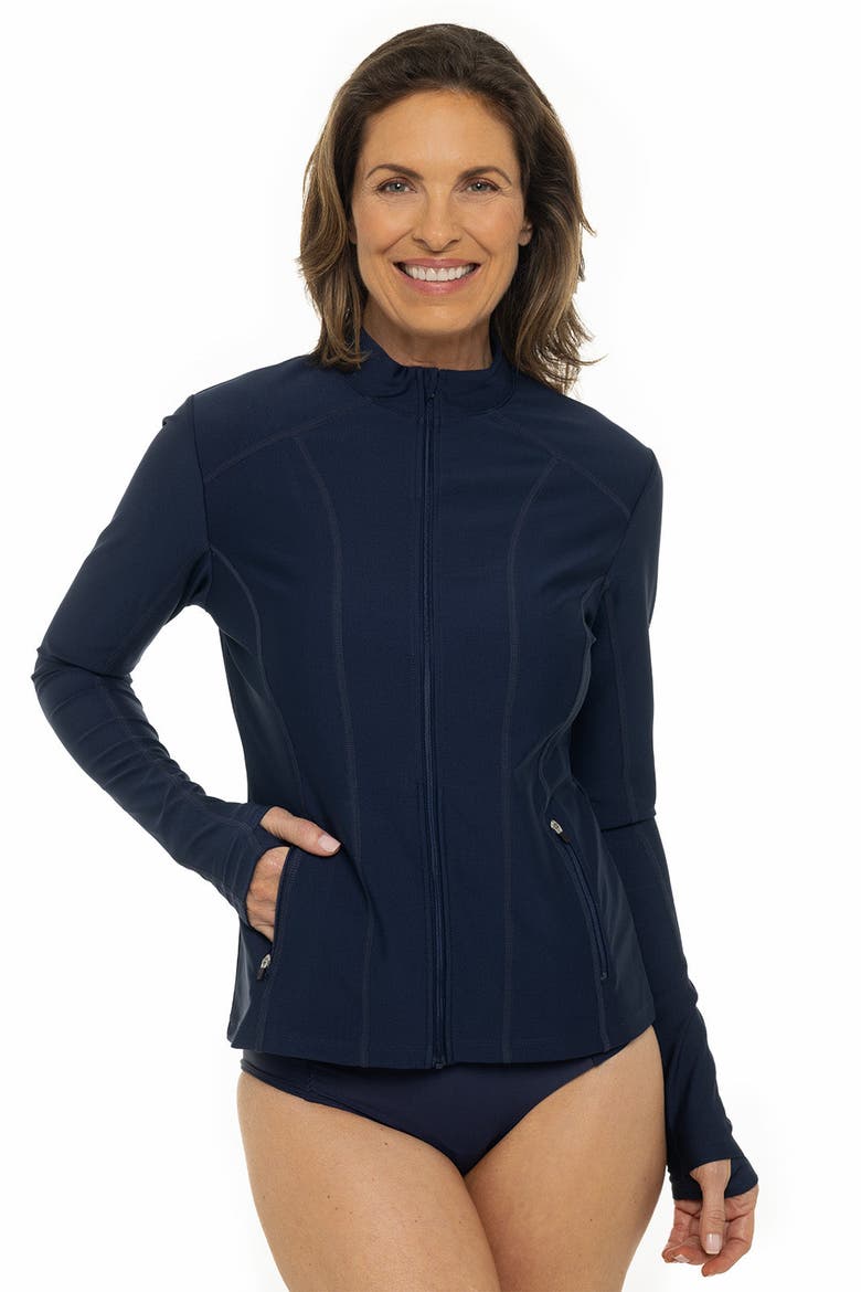 Women's Malawi Fitted Swim Jacket with Full Zip, UPF 50+ Sun Protection, Alternate, color, Navy