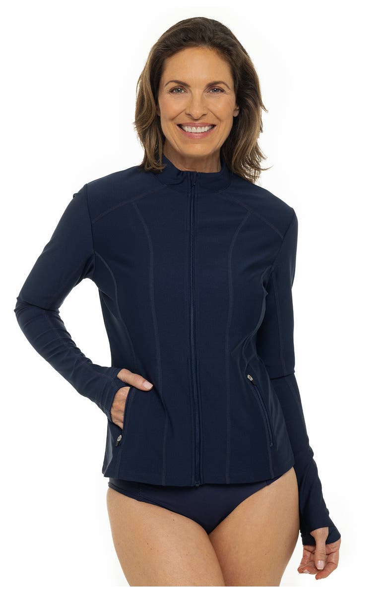 Coolibar Women's Fitted Swim Jacket with Full Zip - UPF 50+ Sun Protection - Malawi, Alternate, color, Navy