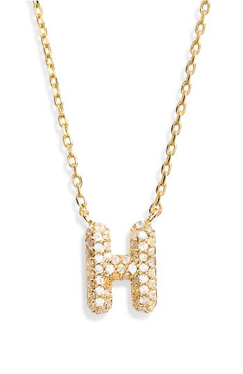 Leith Cubic Zirconia Initial Pendant Necklace In H- Clear- Gold