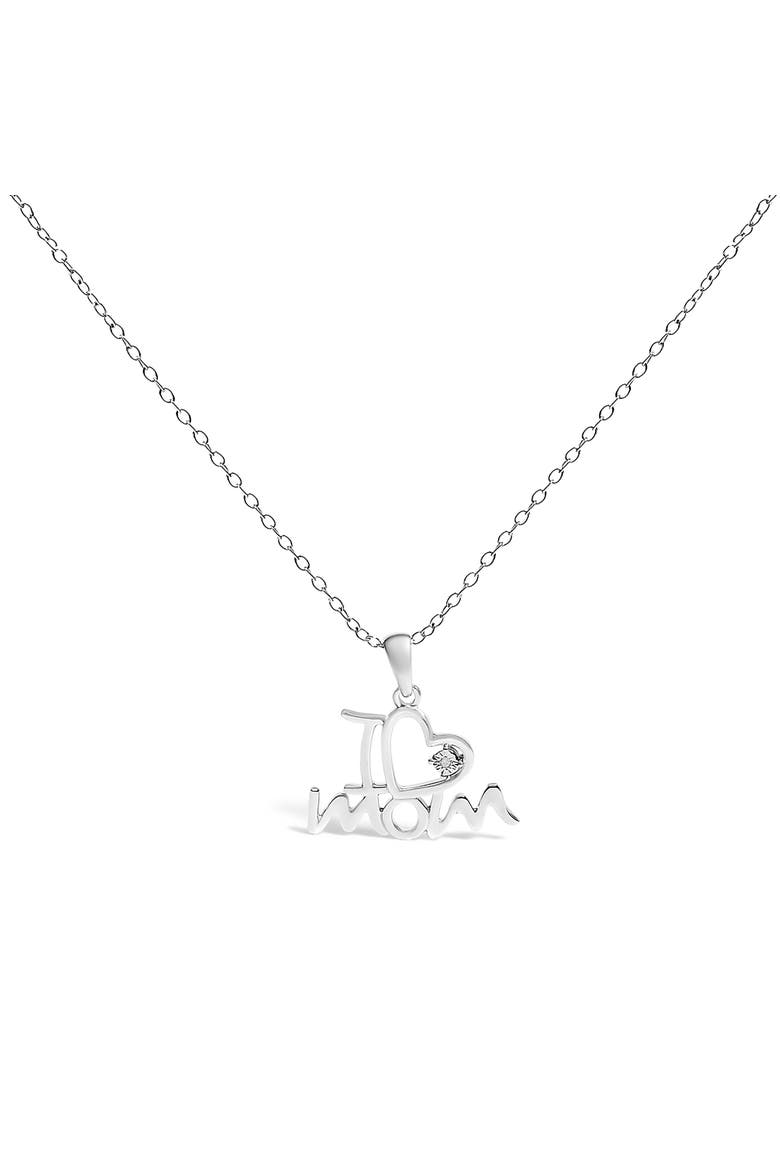 Silver Diamond Accent "I Love Mom" Heart Pendant Necklace, Main, color, White