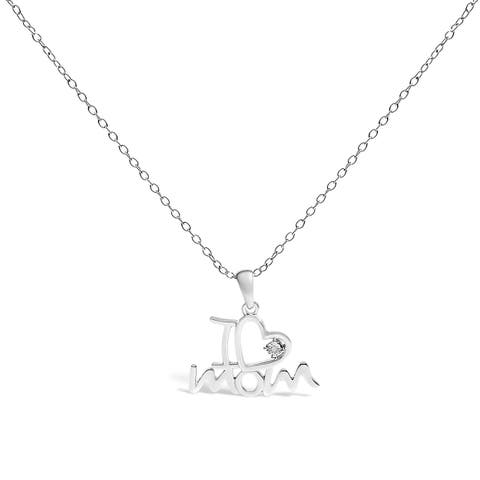 Silver Diamond Accent "I Love Mom" Heart Pendant Necklace