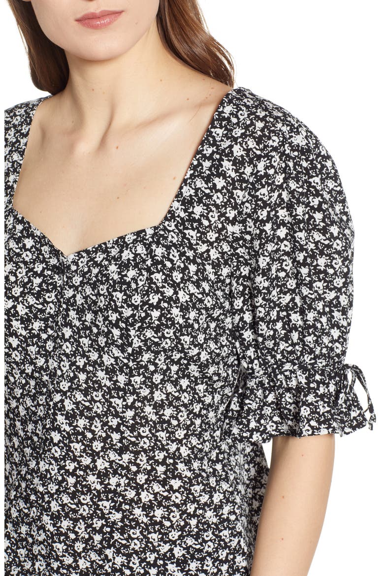 Floral Print Top, Alternate, color, BLACK/ WHITE FLORAL