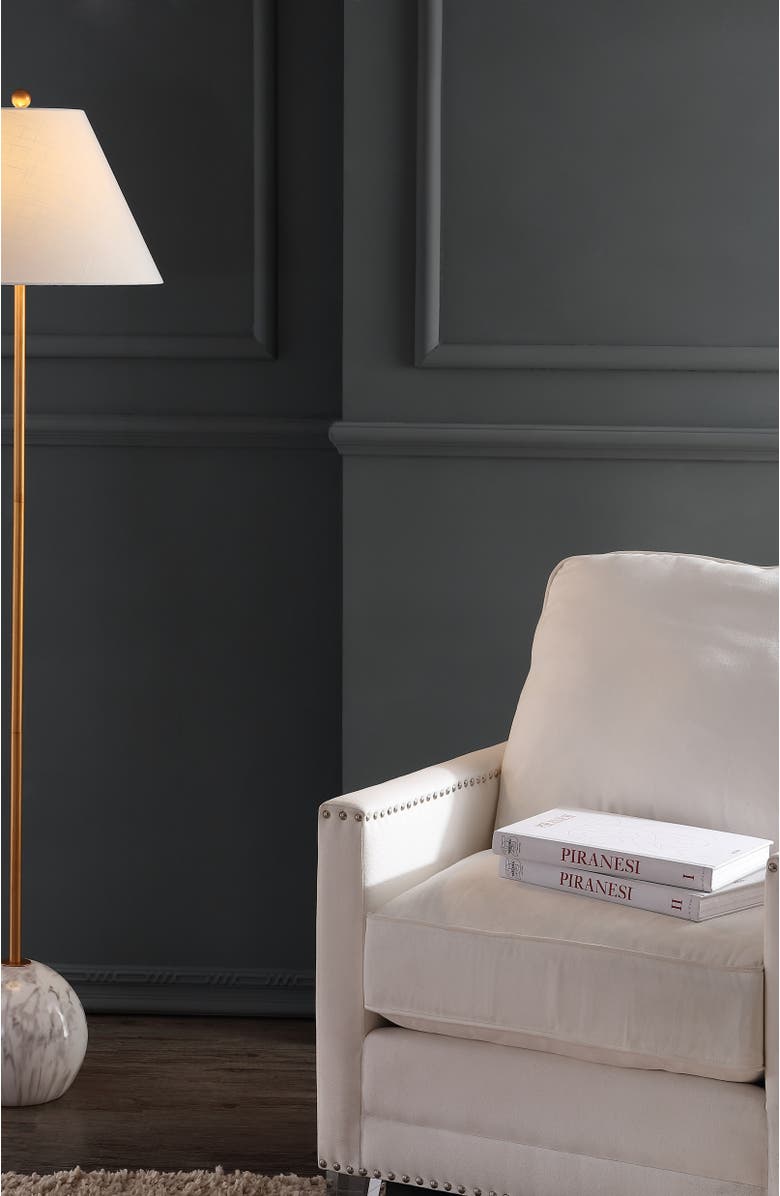 JONATHAN Y Miami 63.5" Minimalist Resin/Metal LED Floor Lamp, Alternate, color, Gold/White