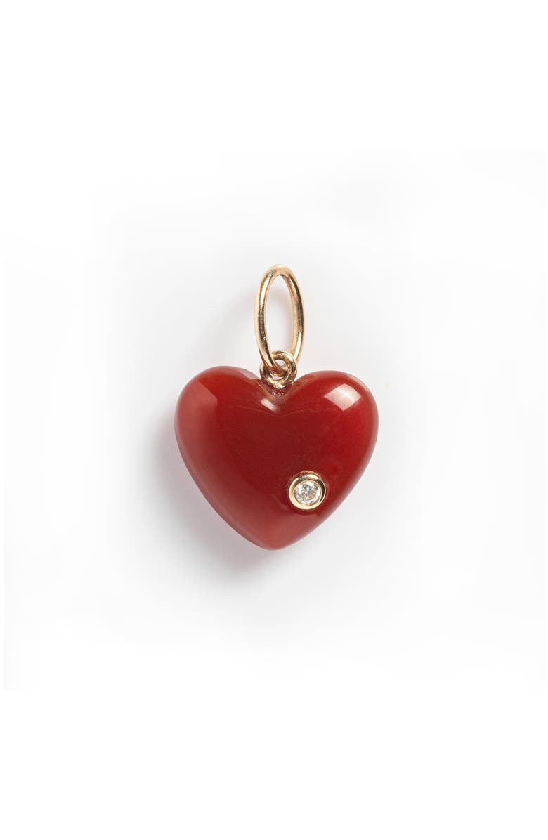 Local Eclectic Solid 9K Gold, Semiprecious Stone & Lab Grown Diamond Heart Charm, Main, color, Red Agate