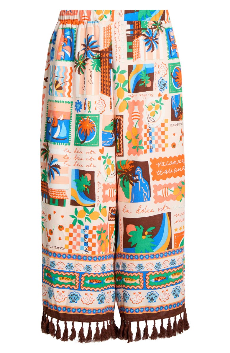 SUGARLIPS Stay Extra Tassel Trim Wide Leg Pants, Alternate, color, Coral-Multi