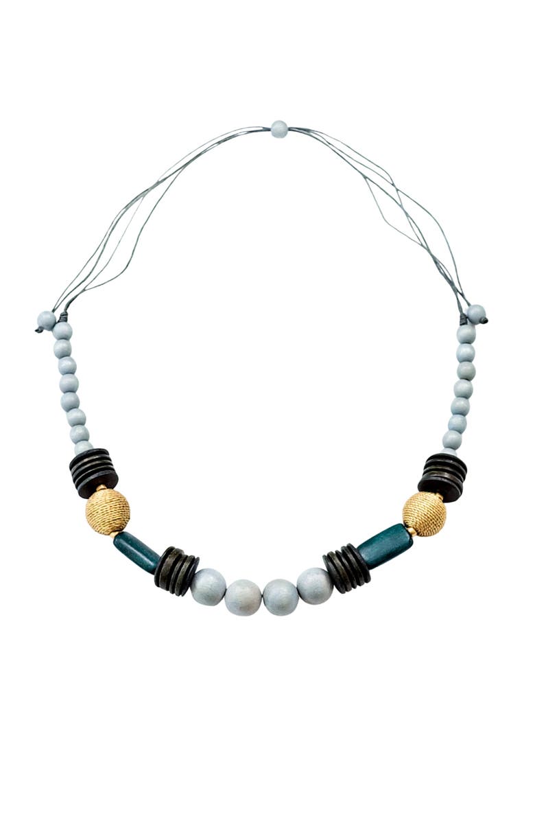 LIKHA Bombon Wooden Necklace, Main, color, Light Grey & Teal