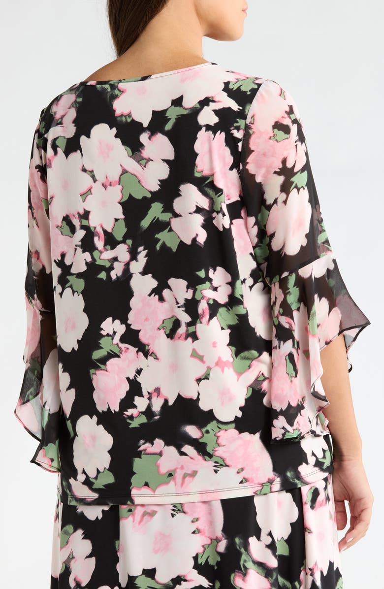 KASPER Ruffle Sleeve Top, Alternate, color, Black Multi