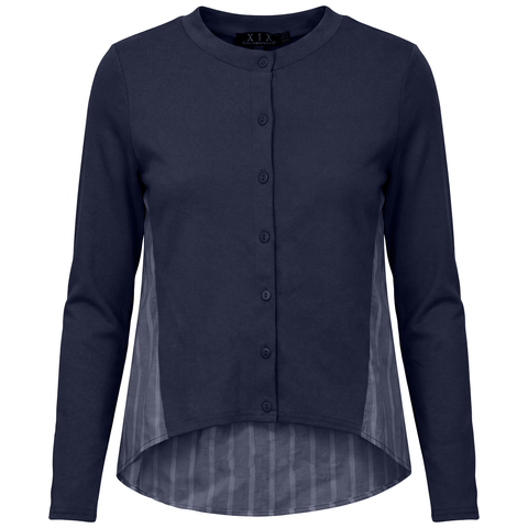 Striped Panel Button Front Cropped Cardigan Shirt with High Low Hem