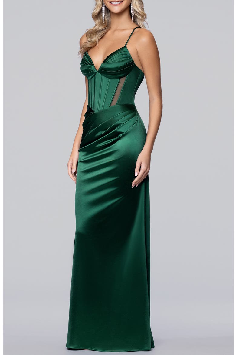 Satin Column Gown, Alternate, color, HUNTER