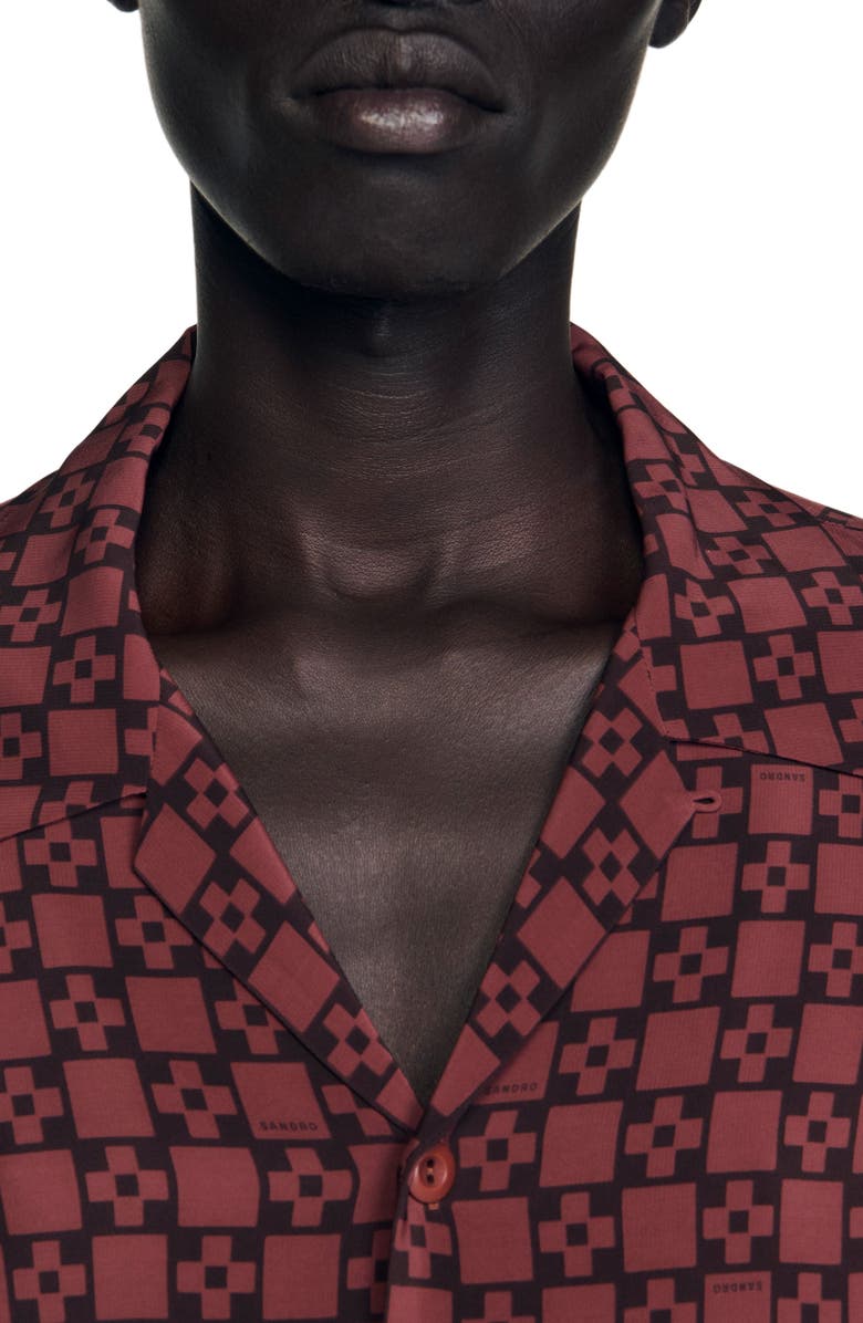 SANDRO Square cross long sleeve shirt, Alternate, color, Cognac