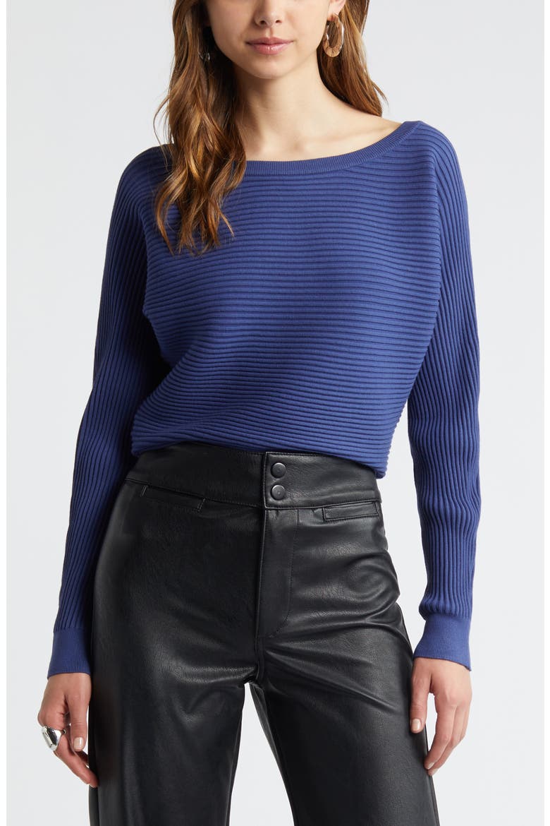 Luxe Sculpt Rib Dolman Sleeve Sweater, Main, color, BLUE COBALT