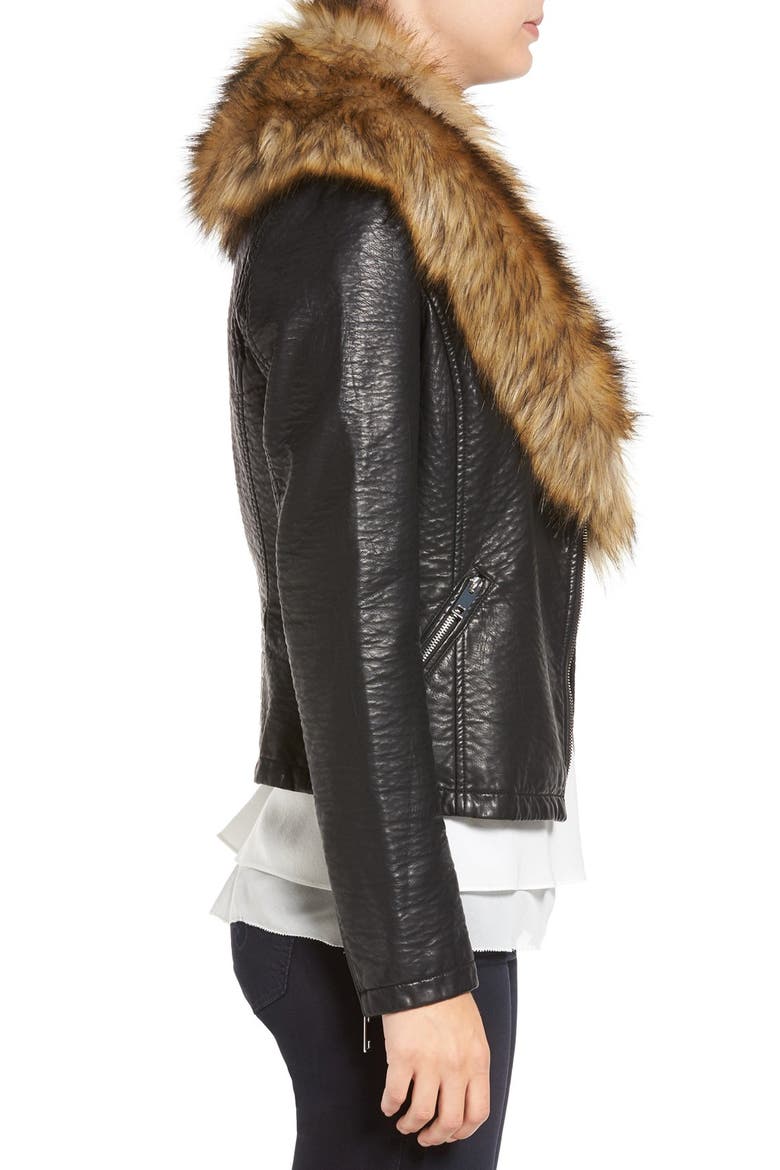 Faux Leather Jacket with Removable Faux Fur Collar, Alternate, color, BLACK