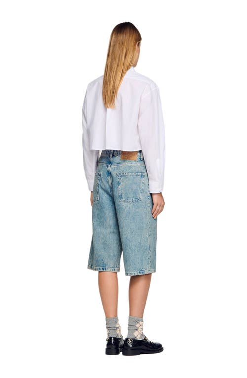 Sandro Distressed Denim Bermuda Shorts In Blue